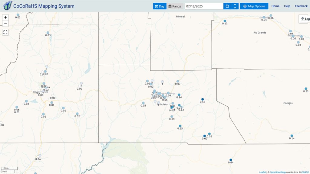 This pattern will persist… 1 CoCoRaHS 24-hour precip reports from Friday morning range from a trace to 0.60”.