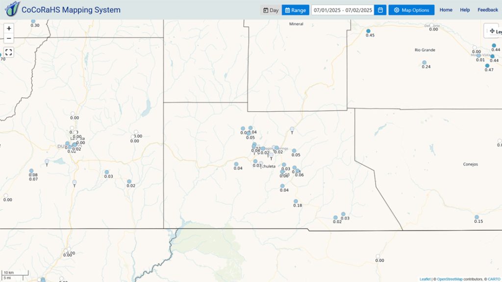 CoCoRaHS reports for the last two days range from a trace to 0.18”. Most of us got less than 0.10”.