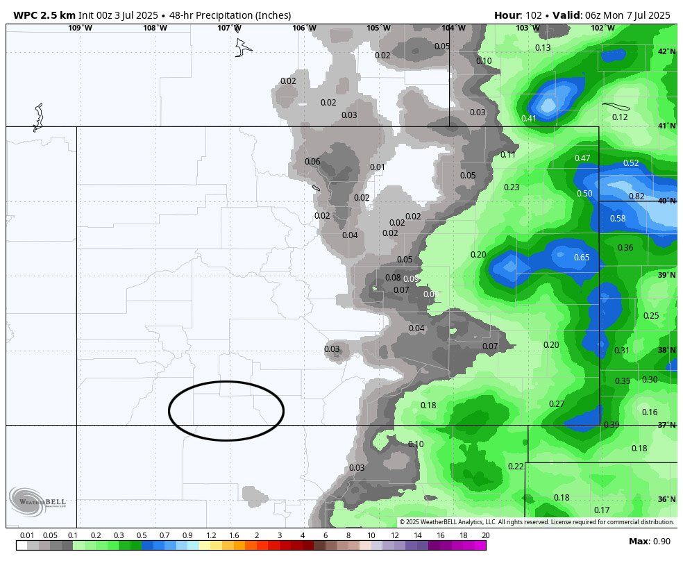 WPC precip through the weekend shows none for Western Colorado.