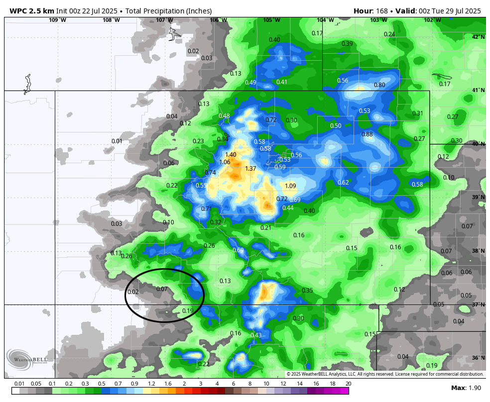 Fairly active, a lull, and then fairly active… 6 NBM precip to next Monday evening shows 0.07” in the Pagosa area and up to 0.60” in our mountains. Precip amounts will vary considerably.