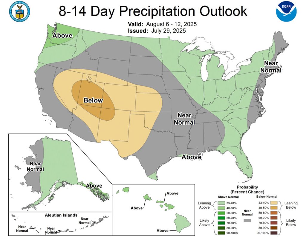 The CPC 8-14 day precip outlook shows a 40-50% chance for below average precip for us.