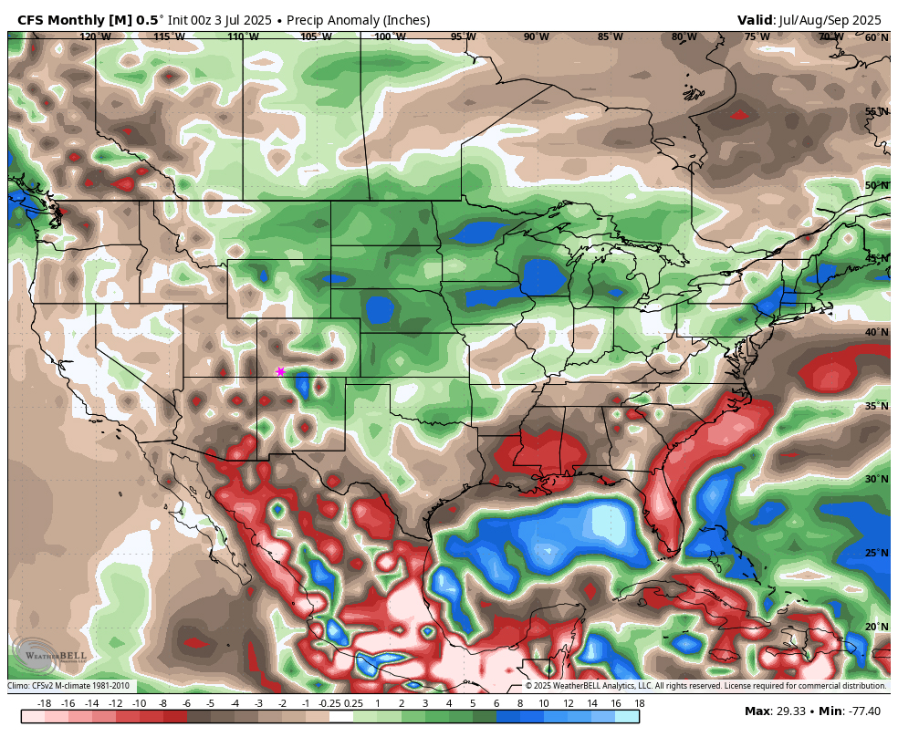 The '25 Monsoon Forecast for Pagosa - July Update! 13 Summer CFS precip