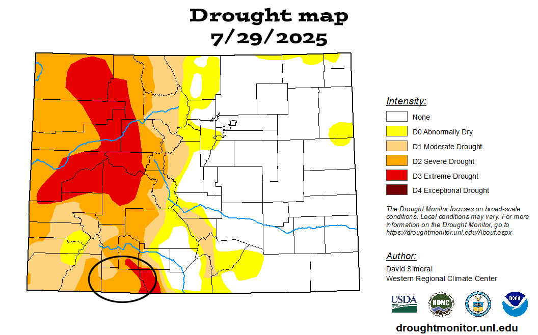 Much of Archuleta County has “severe drought” conditions and our San Juan Mountains have “extreme drought” conditions.