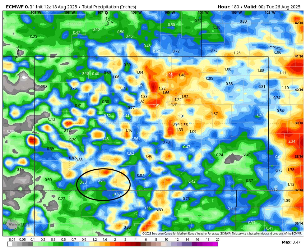 Euro forecast model precip to next Monday evening shows 0.64” near Pagosa and up to 1.50” in our mountains. Most of this is expected after Thursday. 