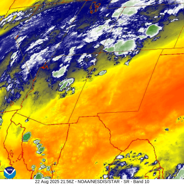 Water vapor satellite loop from roughly 3:40pm to 4:40pm on Friday – We are on the east edge of a moist and active monsoon plume. Most of the clouds over Archuleta County are from dissipating storms that popped up shortly after noon.