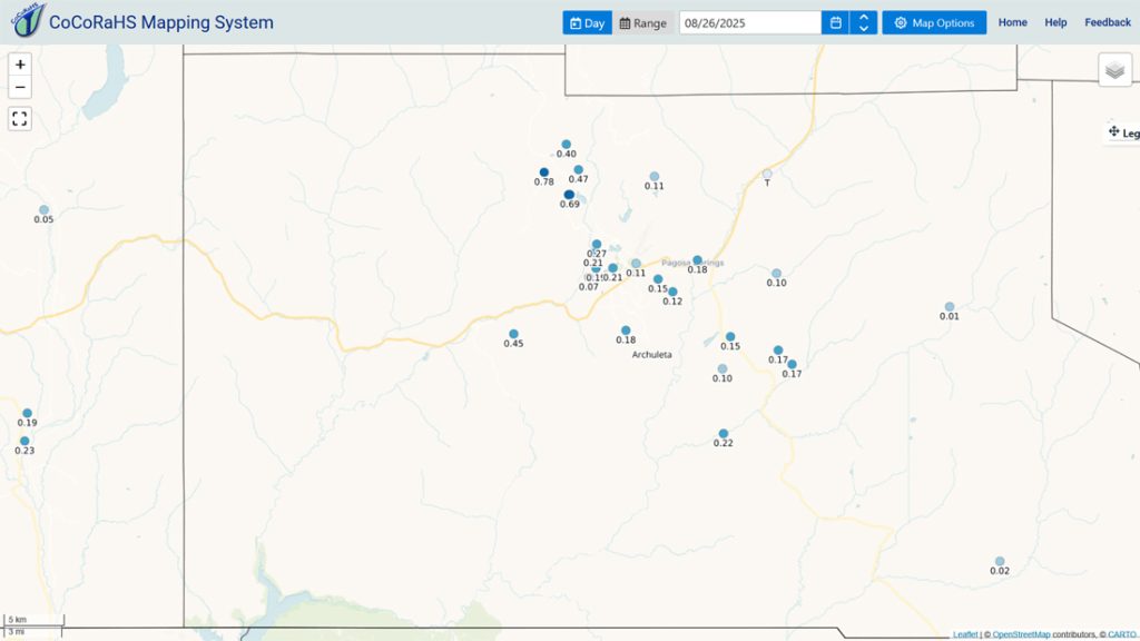 CoCoRaHS 24hr precip reported Tuesday morning ranged from a trace to 0.78”. Most folks were in the 0.10” to 0.25” range.