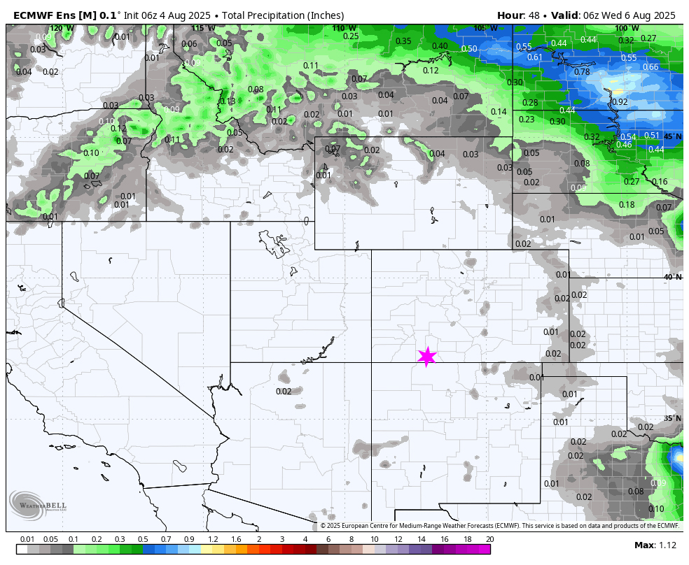 Dry through Wednesday with smoke... 4 Precip Euro Tue 12pm
