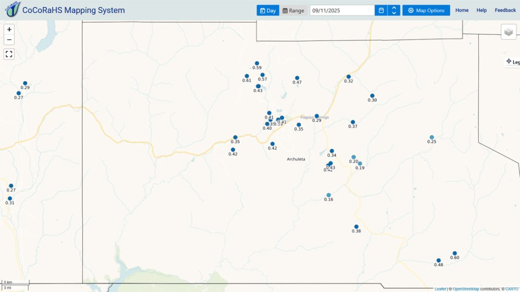 CoCoRaHS 24-hour precip reports on Thursday morning ranged from 0.16” 0.61”.