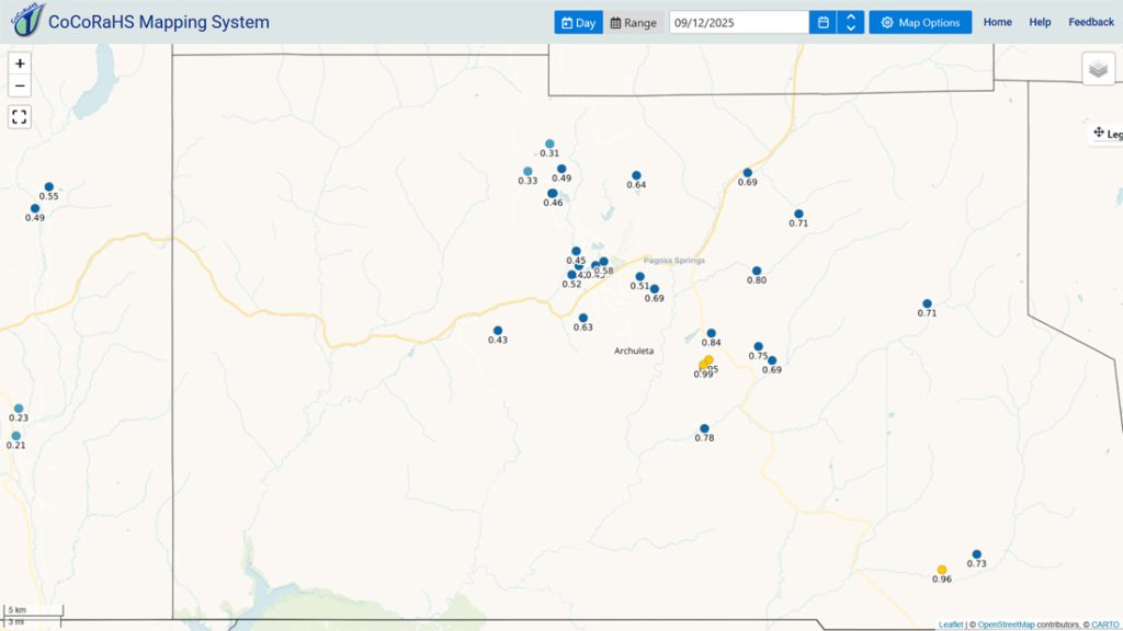 CoCoRaHS 24-hour precip reports on Friday morning ranged from 0.31” 0.99”.