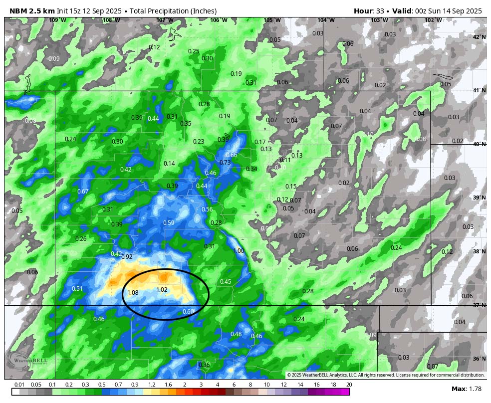 NBM precip to Saturday evening shows 1.02”” near Pagosa and up to 1.50” in our mountains.