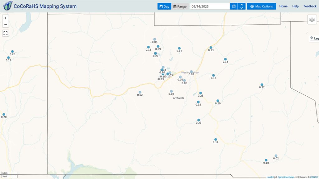 CoCoRaHS 24-hour precip reports on Sunday morning ranged from 0.02” 0.32”.