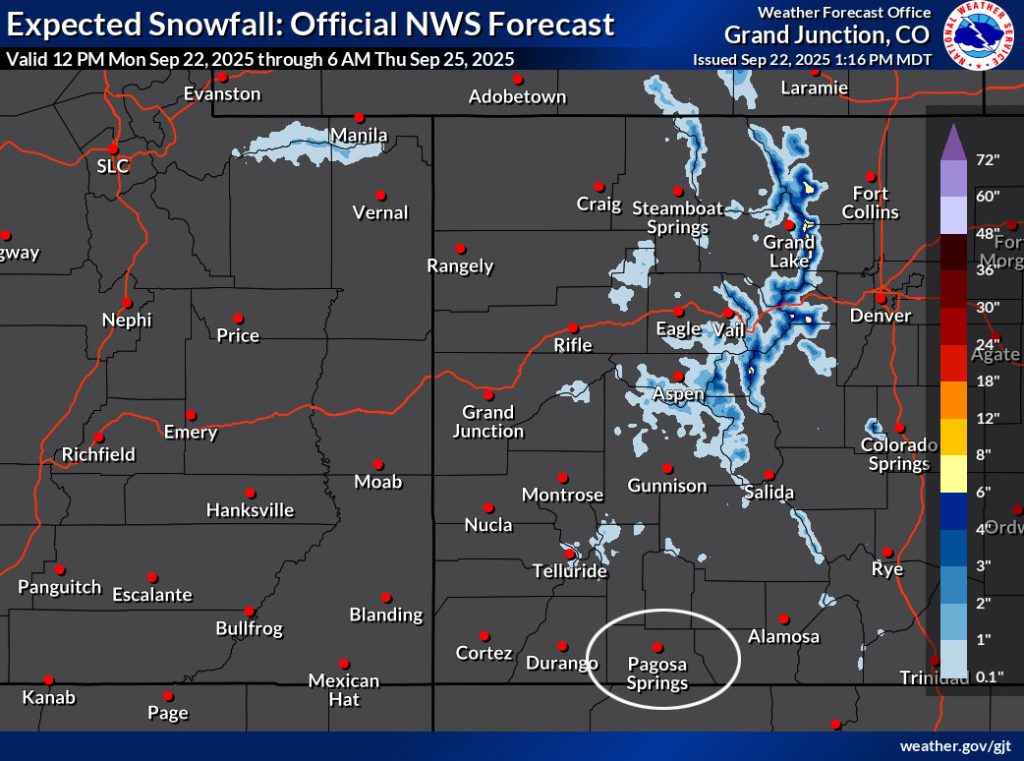 Unsettled, nice, and then unsettled… 3 NWS snowfall to Thursday morning shows 4-8” for the northern Front Range. Travel conditions could be rough on I-70 Monday night into Tuesday night.