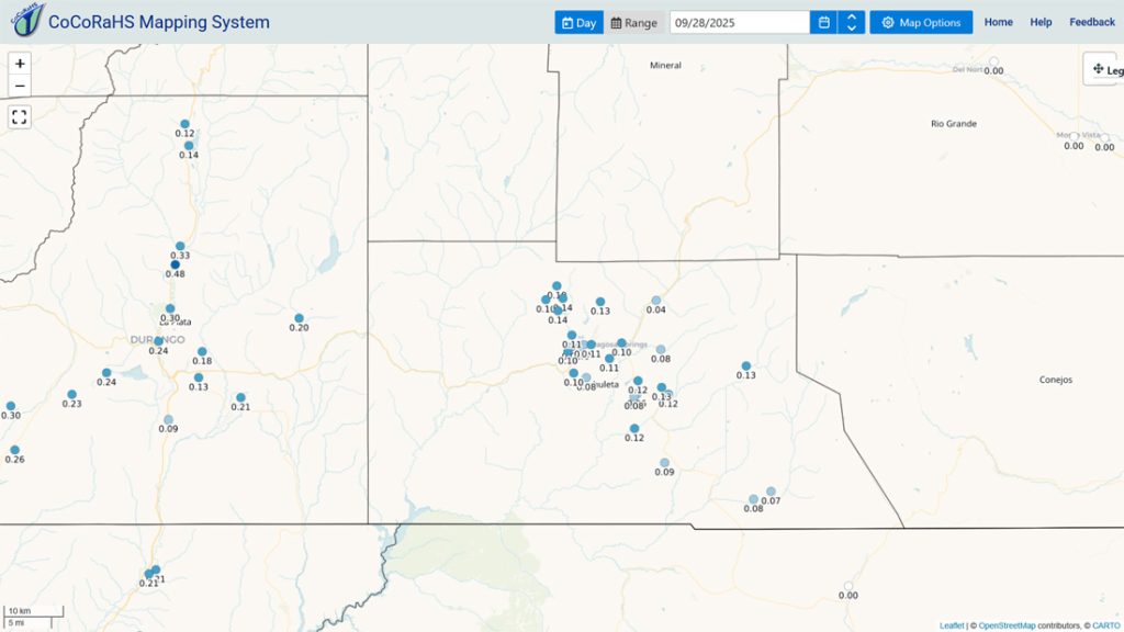CoCoRaHS 24-hour precip reports from Sunday morning ranged from 0.06” to 0.014”.