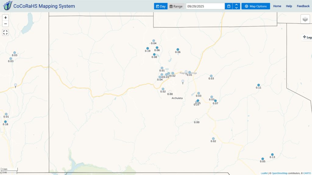 October could start off wet… 1 CoCoRaHS 24-hour precip reports from Monday morning ranged from zero to 0.19”.