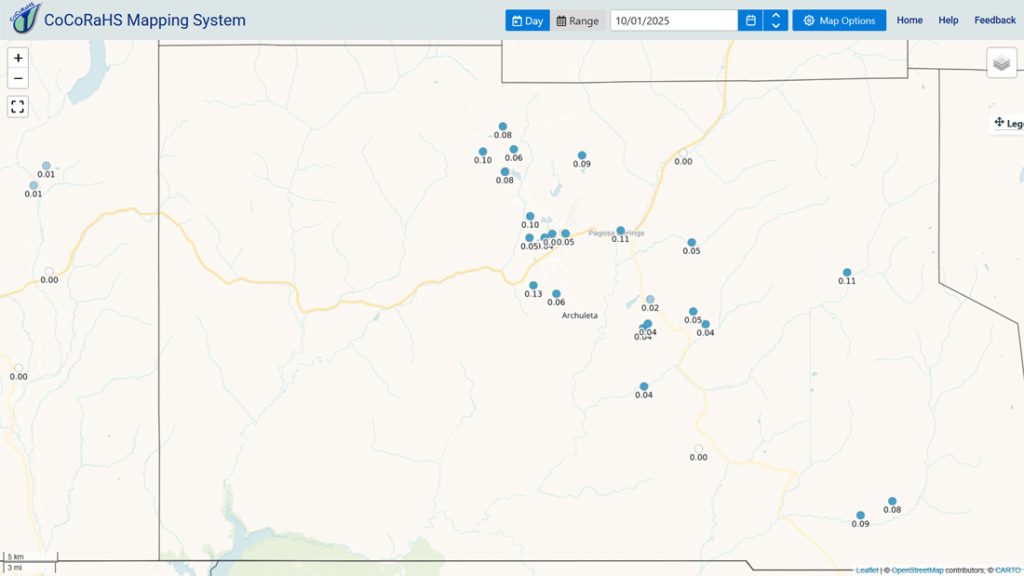 CoCoRaHS 24-hour precip reports from Wednesday morning ranged from zero to 0.13”.