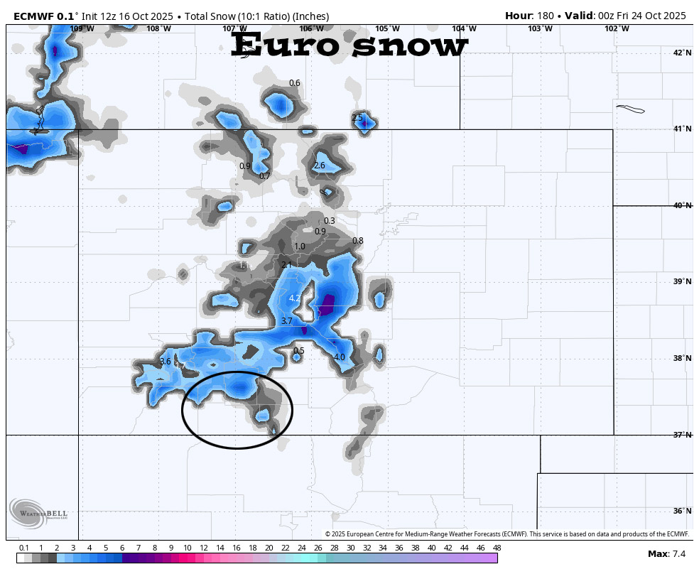 Storm summary and a detailed forecast… 9 Euro snow to next Thursday evening shows none near Pagosa and 2-5” in our mountains. The snow level will bounce between 10,000ft and 11,000ft.
