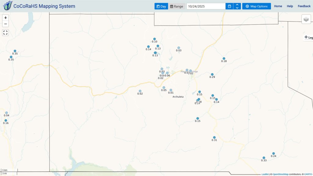 CoCoRaHS 24-hour precip reports from Friday morning ranged from 0.01” to 0.33”.