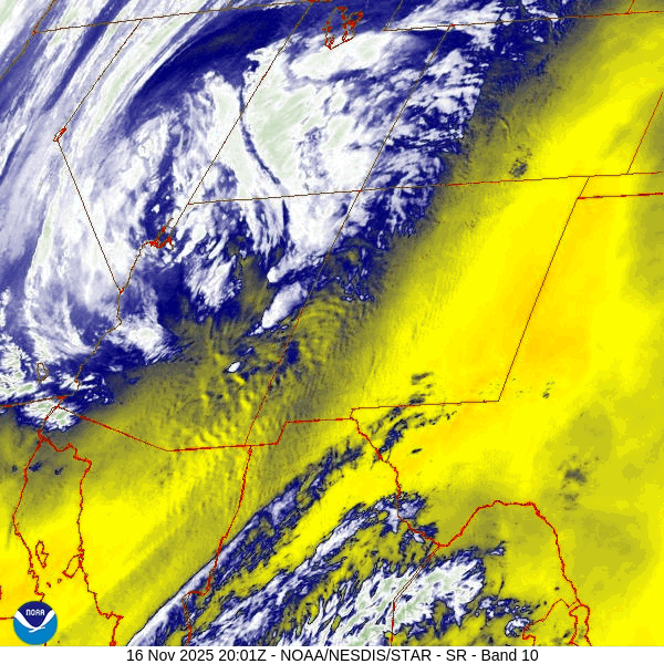 Water vapor satellite loop from roughly 1-2pm Sunday – The low is skirting across the northwest corner of AZ and moving northeast. It’s pretty active ahead of the low over northern AZ and southern UT.