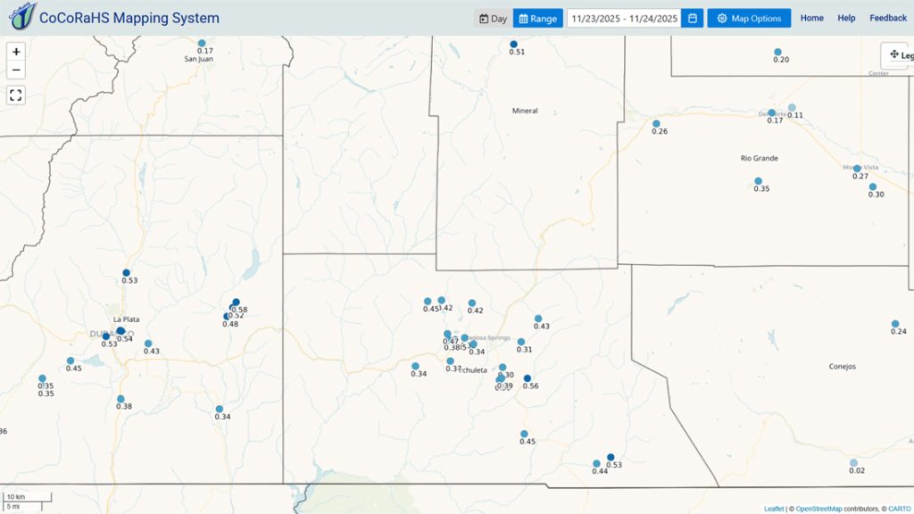 CoCoRaHS 2-day precip totals ranged from 0.30” to 0.56”.
