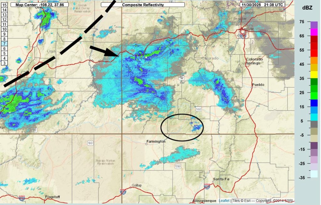Slick roads Sunday afternoon into Monday morning… 2 Radar at 2:38pm Sunday – As usual, radar isn’t picking up all the precip in our area. It just shows scattered light snow over the higher parts of our mountains. We’ll get steady light snow until the trough moves through early Monday morning.
