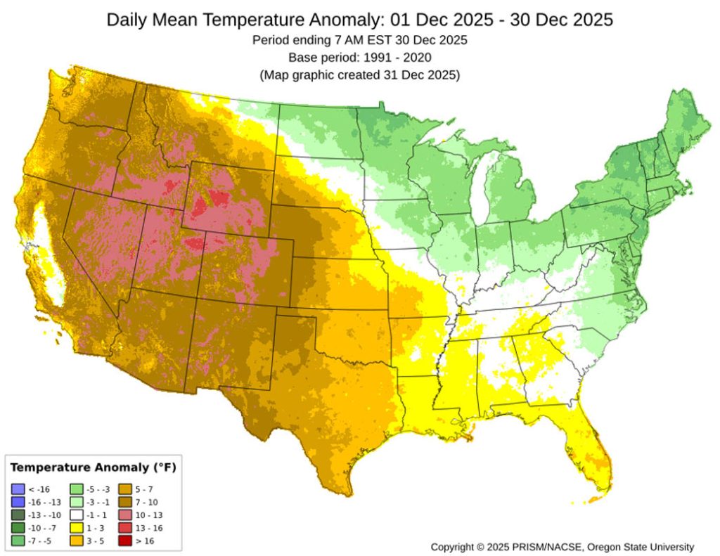 Pagosa Weather DECEMBER SUMMARY & January Outlook 1 December mean temperature anomalies across much of Archuleta County were 7-10 degrees above average.