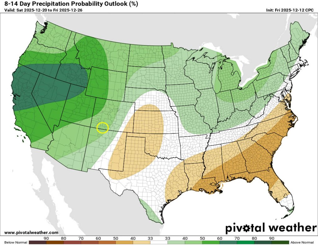 Near record highs through Monday – potential for snow on Christmas … 4 The CPC 8-14 day precip outlook shows a 40-50% chance for above average precip.