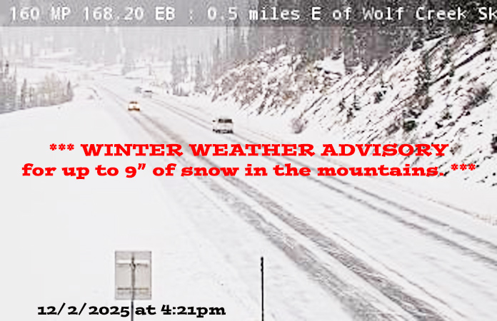 CDOT webcam from Wolf Creek Pass on 2 Dec at 4:21pm