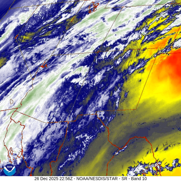 Water vapor satellite loop late Friday afternoon – The trough along the CA coast is pushing a lot of clouds into the region from the southwest. The trough will move through our area Sunday morning.
