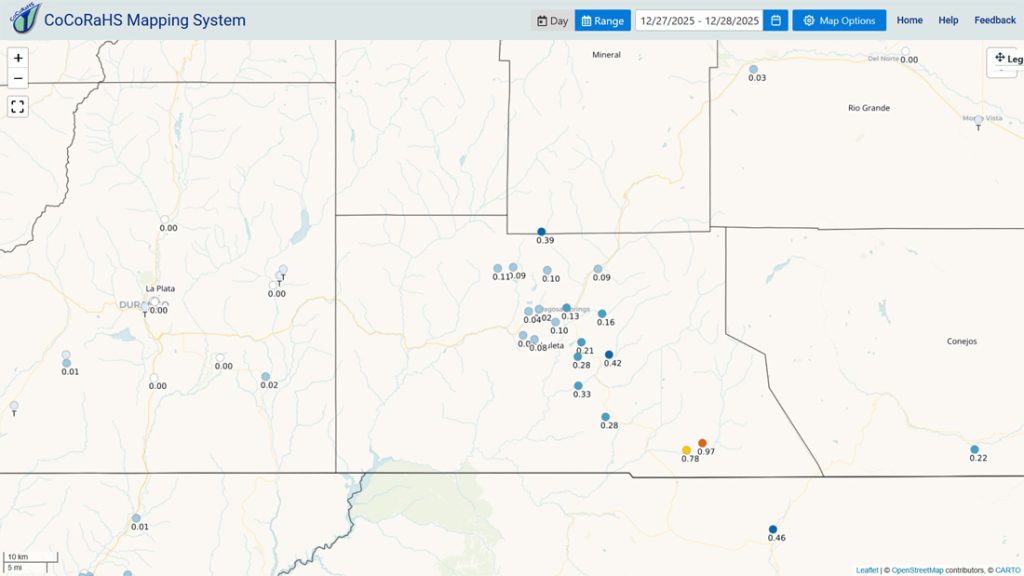 Dry through Wednesday and then a little more active… 1 CoCoRaHS 2-day storm precip totals ranged from 0.02” to 0.97”.
