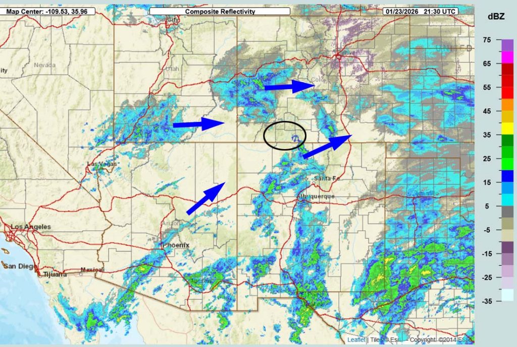 Snow is on the way … 2 Radar at 2:30pm Friday – Bands of showers are moving west to east and southwest to northeast across the region.