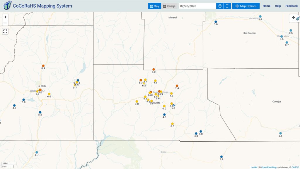 Winding down… 1 CoCoRaHS 24-hour snow totals reported Thursday morning ranged from 4” to 8.3”. Snow that fell after these reports will be in tomorrow’s measurements. I’ll do a thorough storm wrap-up tomorrow.