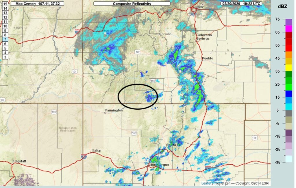Winding down… 3 Radar at 12:22pm Friday – As usual, it’s not showing everything in our area. Orographic induced snowshowers are persisting over the South San Juans.