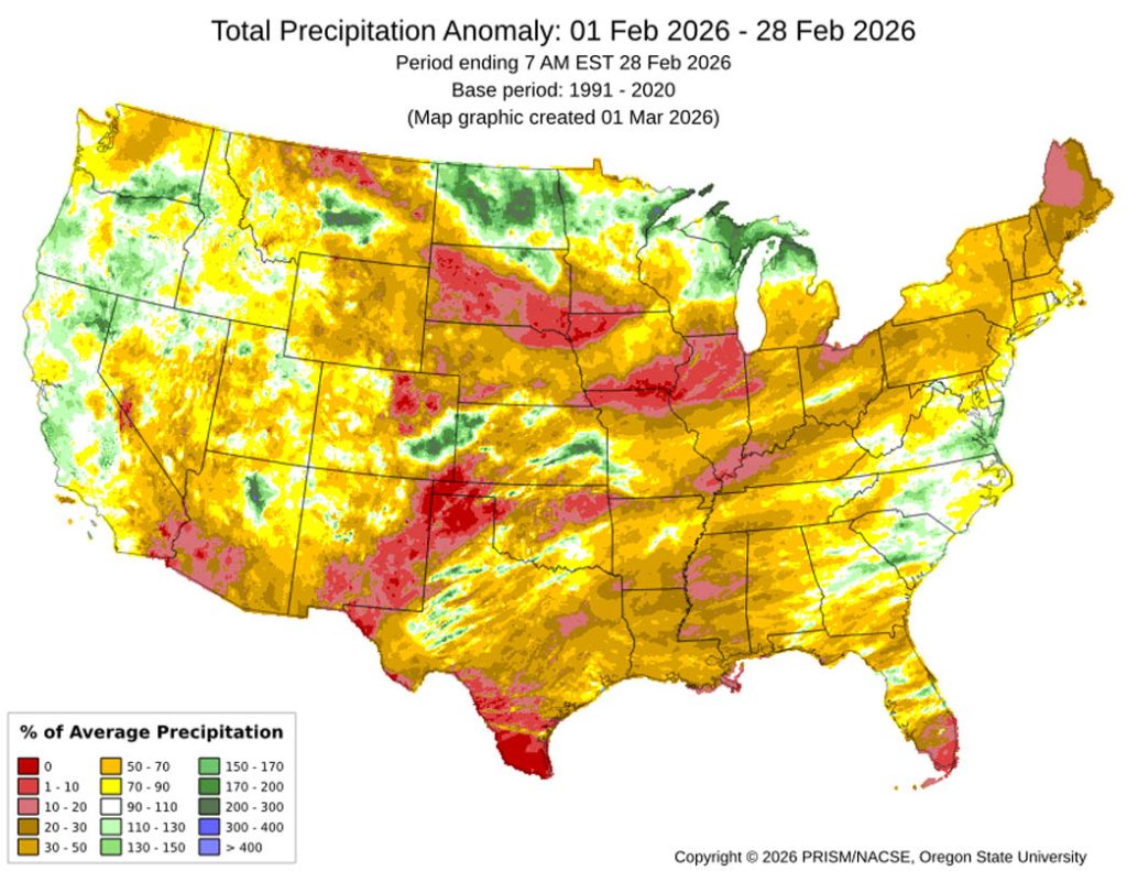 February mean precip anomalies – Southern Archuleta County was 50-70% of average while northern Archuleta County was near average.