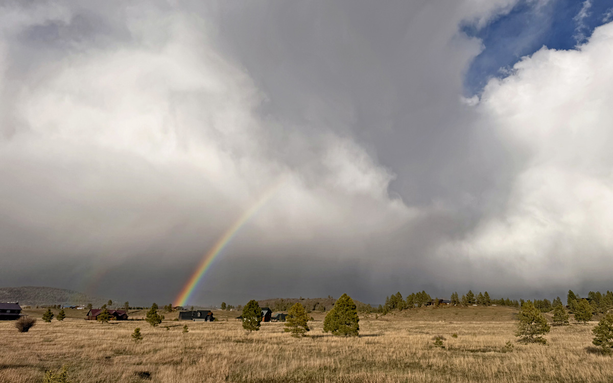 A beautiful rainbow from a fast-moving shower Saturday afternoon – pic taken 4/11/2026