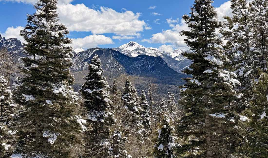 Beautiful mountain winter scene on our last walk – pic taken 4/15/2026
