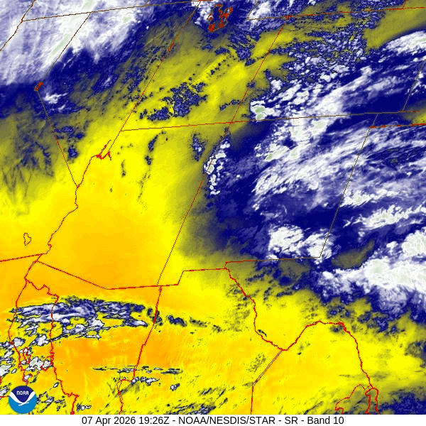 Water vapor satellite loop from 1:30pm to 2:20pm Tuesday – A surge of moisture and instability is kicking up scattered showers across southwest CO. It will clear out this evening and then we’ll have mostly sunny skies into Friday evening.