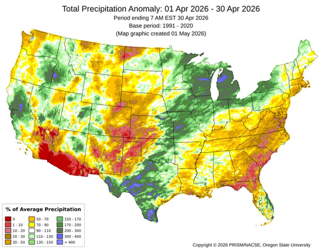 April mean precip anomalies – much of Archuleta County got  110-150% of average.