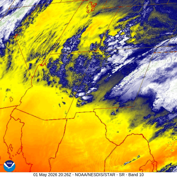 Scattered showers today and then a weak chance for a shower through Monday… 1 Water vapor satellite loop 2:30pm to 3:20pm Friday – It’s unstable in our area. Scattered showers and a few isolated thunderstorms have developed.