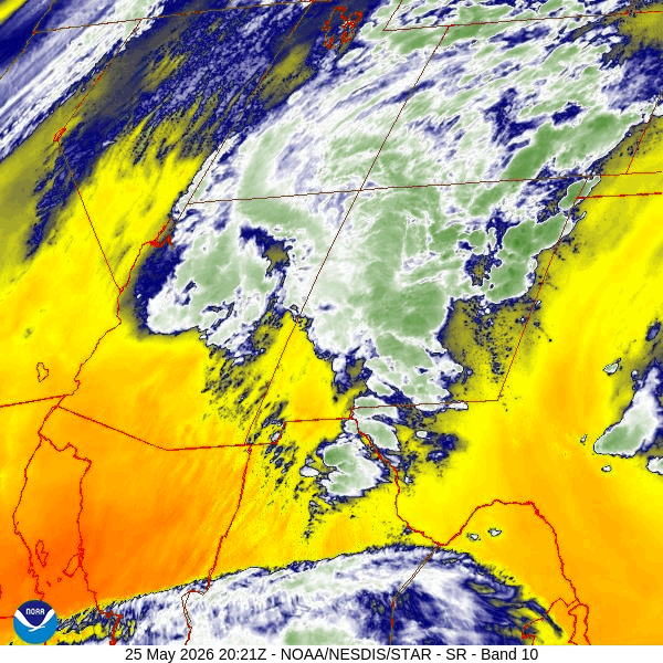 Water vapor satellite loop 2:15pm to 3:20pm Monday – The low over AZ is sending moisture into our area from the south.
