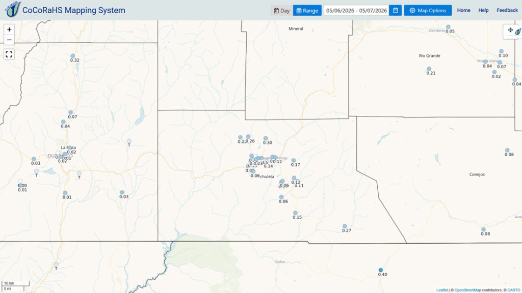 Mostly dry with pleasant temps and breezy afternoons… 1 CoCoRaHS 2-day precip reports ranged from 0.04” to 0.30”.