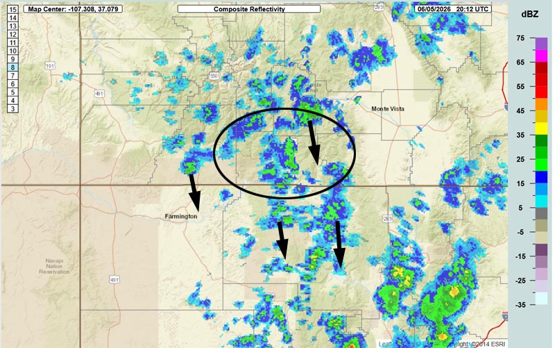 Increased fire danger next week… 2 Radar at 2:12pm Friday – Scattered light showers are moving towards the south and south-southeast. So far the showers are producing more wind than rain.