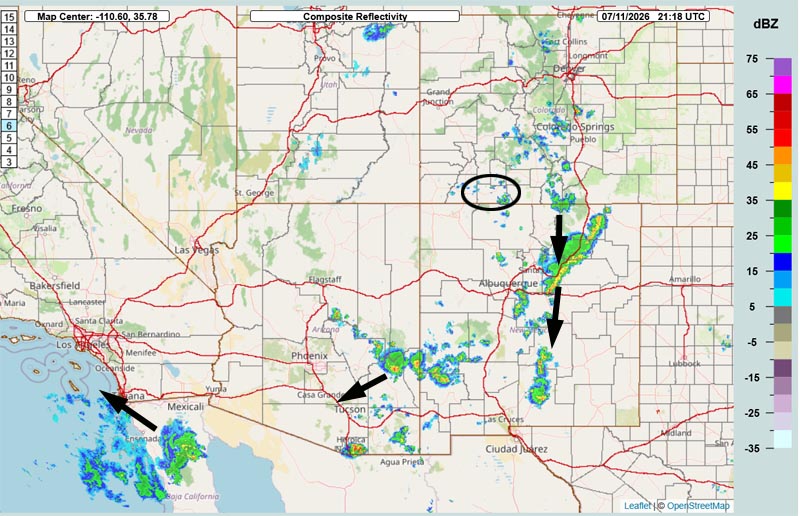Spotty weak showers through Thursday and then more active through next weekend… 2 Radar at 3:18pm Saturday – There are a couple of weak showers in the Chromo area moving north to south.