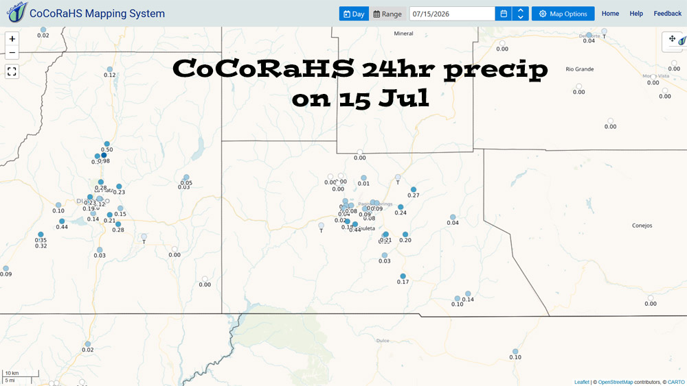 Active today and tomorrow – a lull this weekend – more active next week… 1 CoCoRaHS 24hr precip reported Wednesday morning ranged from zero to 0.44”.