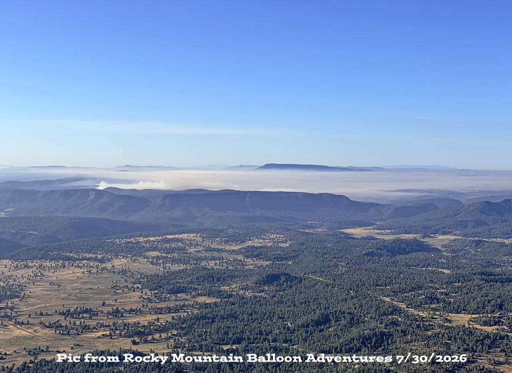 Smoke from the Rio Blanco Fire settles down the valley each night and into the next morning – pic from Austin Marchand, Rocky Mountain Balloon Adventures 7/30/2026
