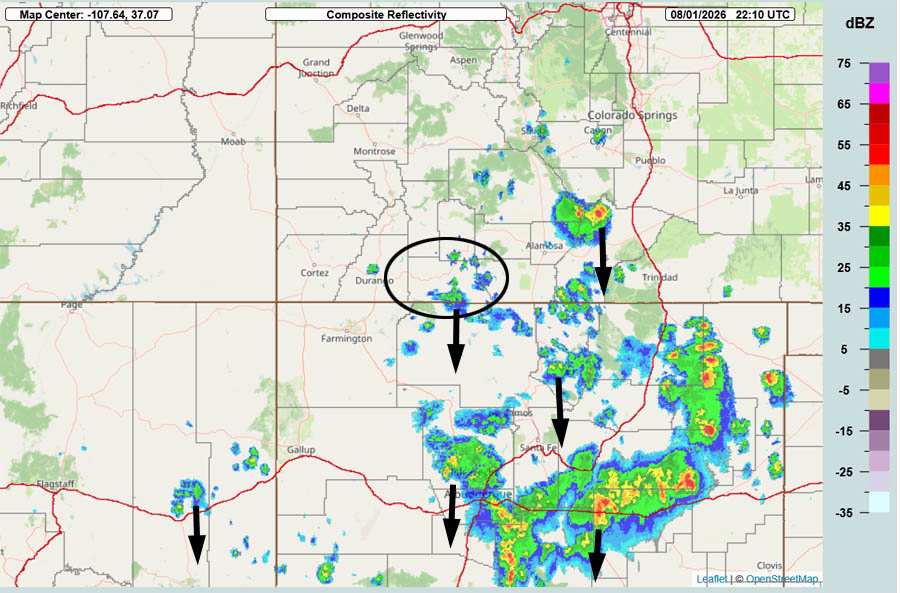 A little more active the second half of the week… 2 Radar at 4:10pm Saturday – There have been a couple of weak, spotty showers over Archuleta County. Storms are moving north to south across the entire region.