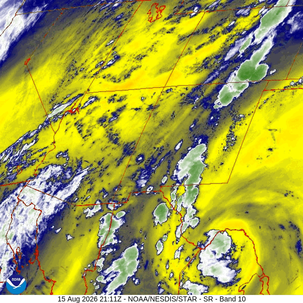 Water vapor satellite loop Saturday afternoon – Dry, stable air has moved over the Four Corners region from the southwest.