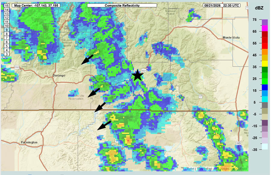 Scattered storms through Wednesday… 4 Radar at 4:30pm Friday – A band of scattered showers moved east to west across the county Friday afternoon.