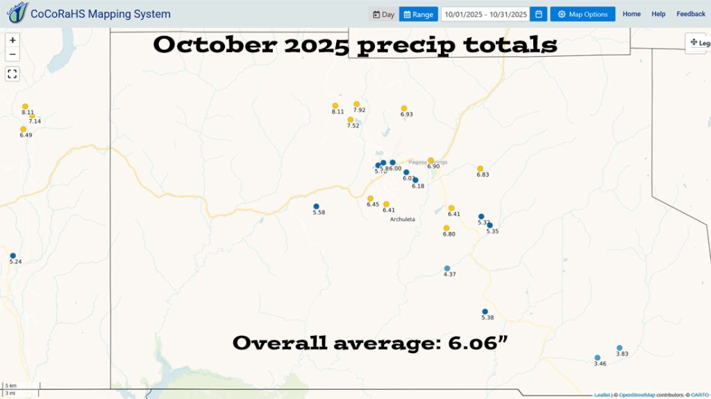 These are precip totals for October 2025 when we had historic floods. Overall, this September we got more precip. The difference is that the September precip was spread out over a longer period. The October 2025 fell heavily over just a 4-5 day period.