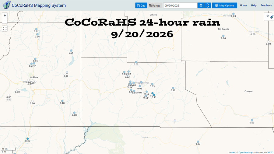 Dry through Tuesday morning – wet Tuesday afternoon into Friday evening… 2 CoCoRaHS 24-hour precip reports from Sunday morning ranged from a trace to 0.41”. Most locations got less than 0.05”.
