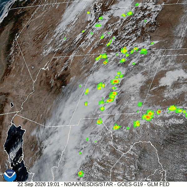 FLOOD WATCH Wednesday and Thursday… 1 Satellite and lightning loop early Tuesday afternoon – A low is spinning over the northeast corner of NV. Southerly flow ahead of the low is drawing moisture and instability into our area.
